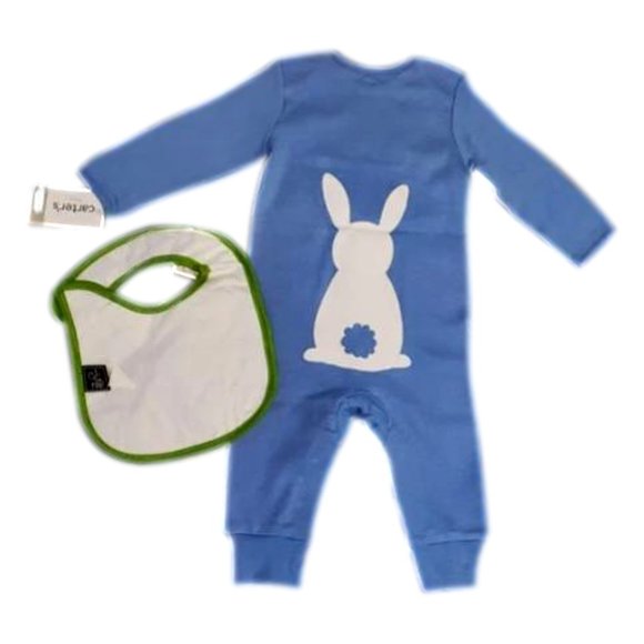 Carter's Easter Onesie W/ Bib 6M Blue - Picture 2 of 10